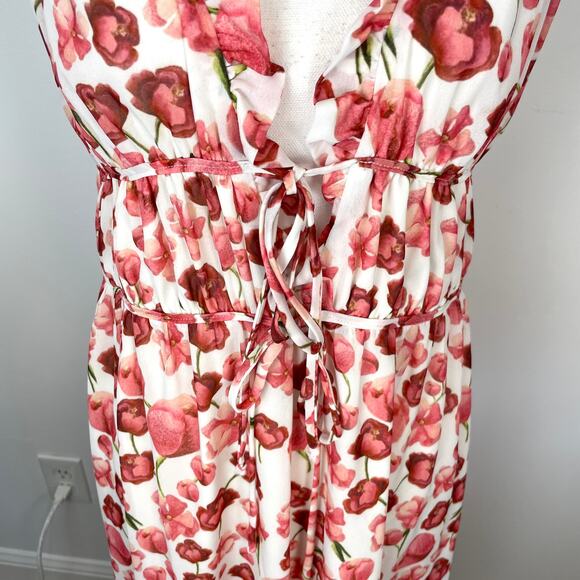 SIPOS NEW YORK Strawberry Floral Midi Dress In White Pink Size Large - Picture 6 of 14